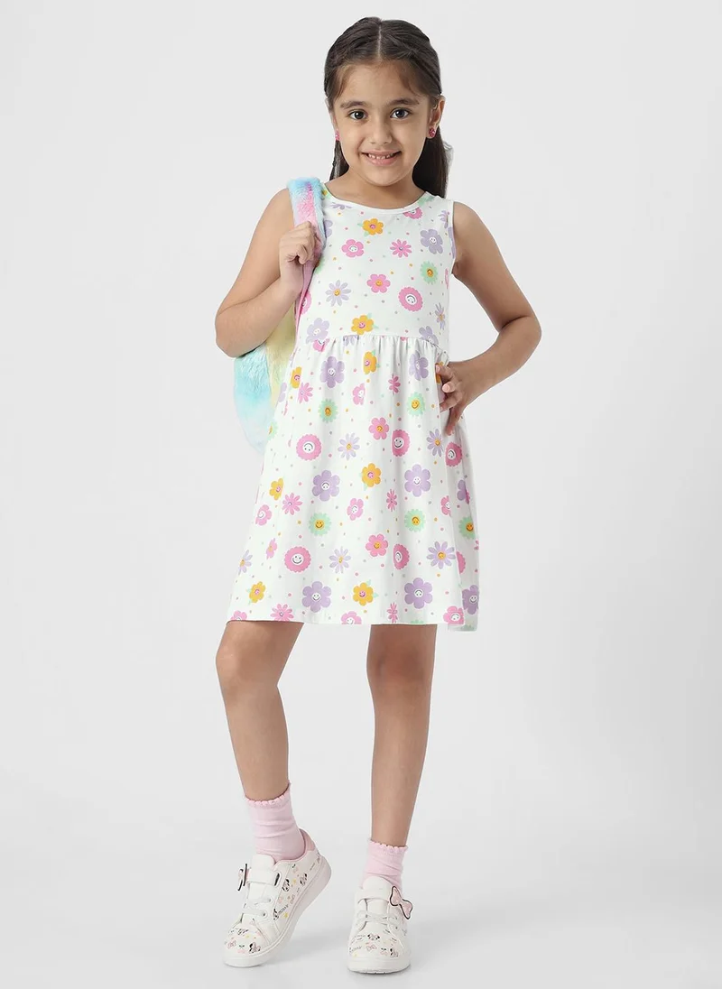 Nautinati  Girls' 100% Cotton All-over Floral & Polka Dot Print Fit & Flare Dress for Women | Best Price UAE
